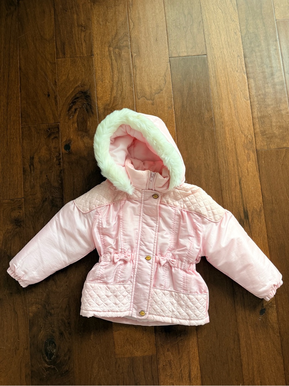 Toddler Pink Hooded Puffer Coat with Faux Fur Trim